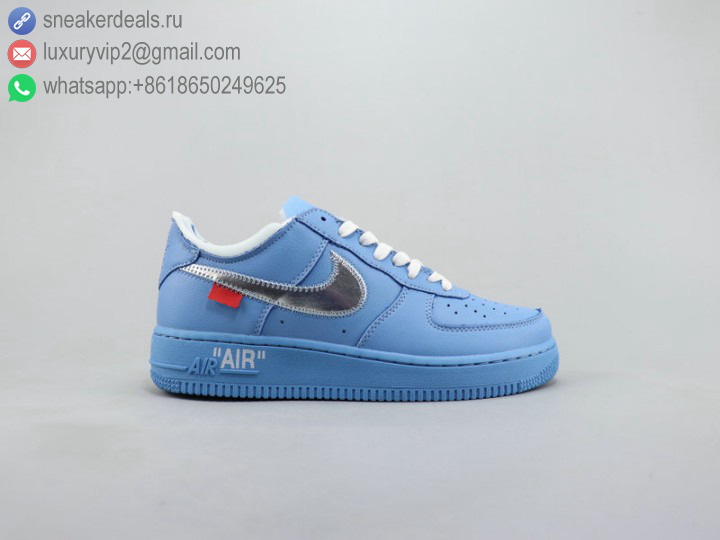 OFF-WHITE X NIKE AIR FORCE 1 '07 BLUE SILVER UNISEX LEATHER SKATE SHOES